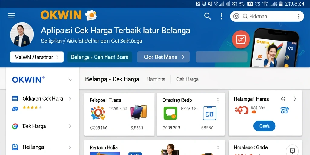 Screenshot OKWIN menampilkan antarmuka aplikasi Cek Harga yang intuitif dan informatif.