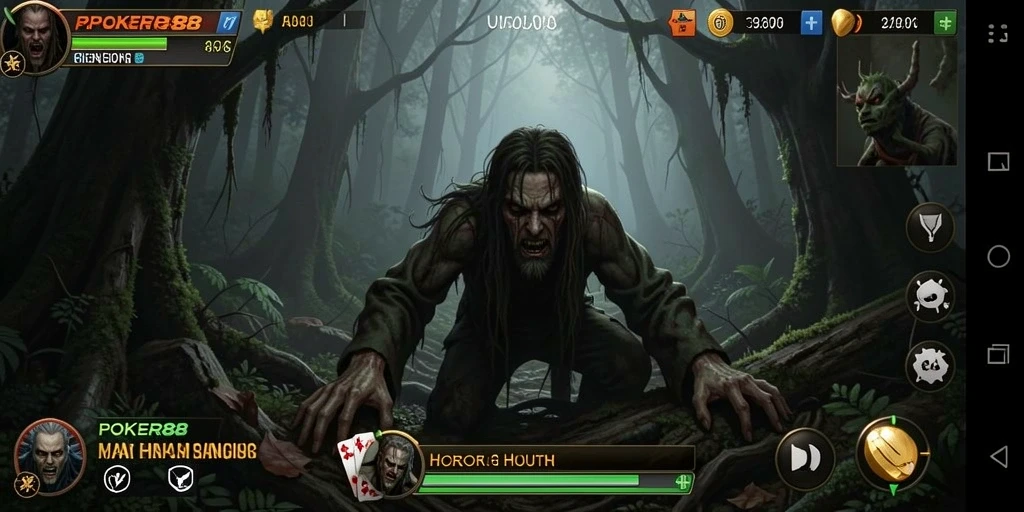 Antarmuka menakutkan POKER88 di hutan angker.