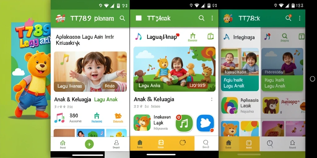 Tampilan antarmuka TT789 dengan berbagai lagu anak yang ceria.